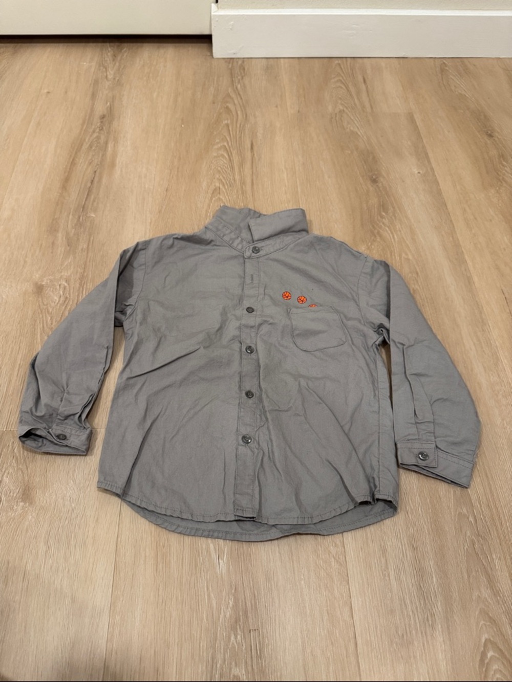 Kids Gray Button-Down Shirt with Chest Pocket
